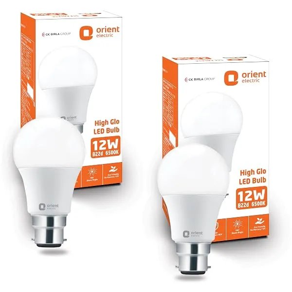 Orient Electric 12W High Glow LED bulb| 180-degree wide beam angle| Voltage surge protection up to 4 kV| 6500K, Cool White| B22d base| Made in India| Pack of 2 — Linkbiz SmartDeal's