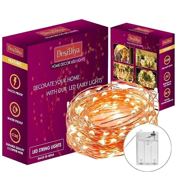 Desidiya 3AA Battery Powered Copper String Decorative LED Fairy Lights Warm White, 10 Meters, 100 LED's (Pack of 1) — Linkbiz SmartDeal's