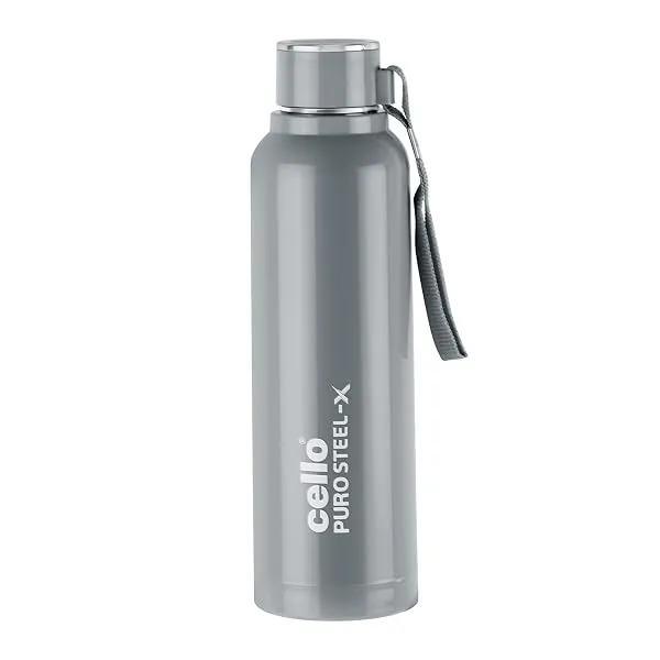 Cello Puro Steel-X Benz 900 PU Insulated Water Bottle 650 ml, Grey | BPA Free, Leakproof, ISI Certified |Hot & Cold Bottle for Gym, Office, College, Travel, Camping, Indoor & Outdo — Linkbiz SmartDeal's