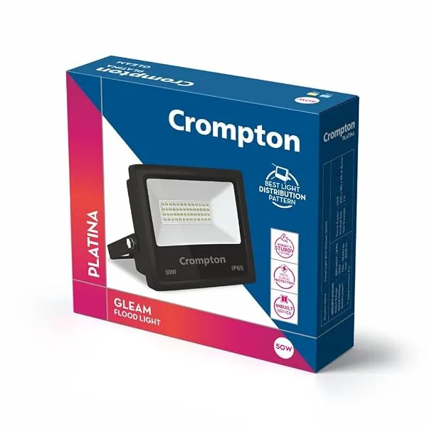 Crompton Gleam Neo LED Flood Light 50W Cool Day Light | Pack of 1 | Outdoor Waterproof Security Light | Wide Angle Beam for Monument Lighting, Shops, Malls, Parking Area,Aluminium; — Linkbiz SmartDeal's