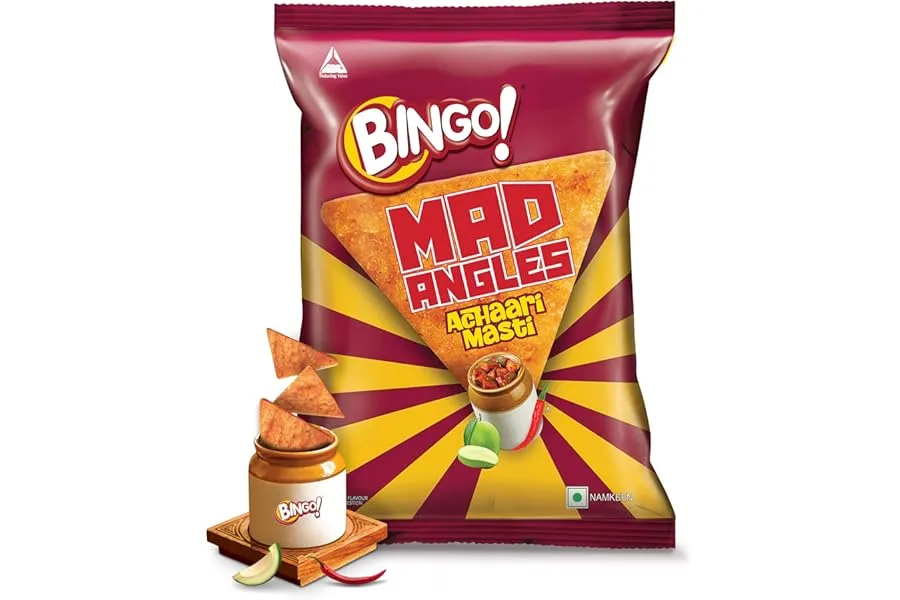 Bingo! Mad Angles Achaari Masti – Desi Mango Pickle Flavour Crunchy Triangle Chips | Tasty Snac — Linkbiz SmartDeal's