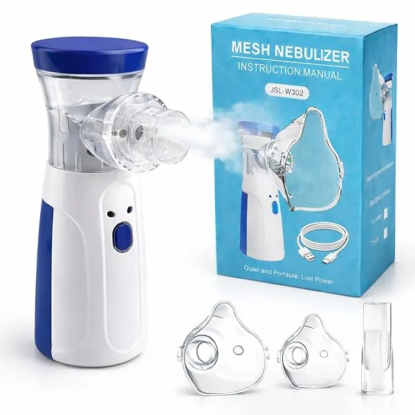 OBEROI'S TRADERS Handheld Mesh Nebulizer for Adults & Children | USB Rechargeable Ultrasonic Inhaler with Mask & Mouthpiece | Quiet Portable Nebulizer — Linkbiz SmartDeal's