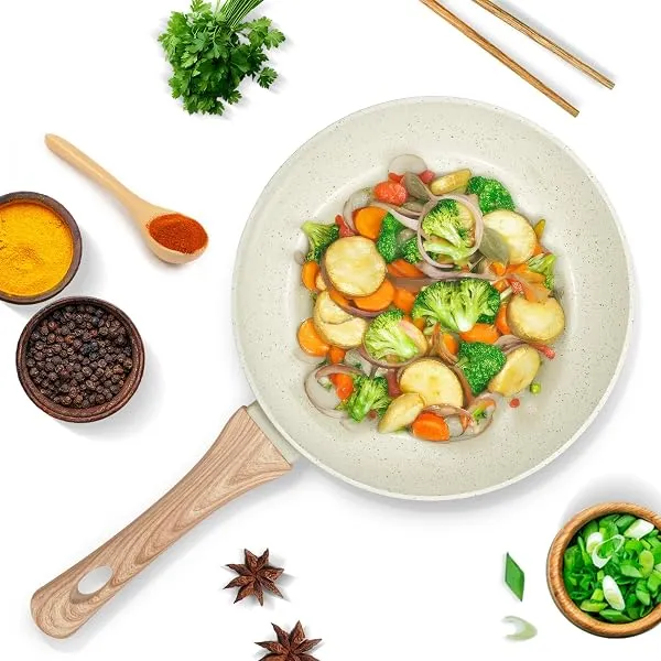 SOLARA Belmont Ceramic Fry Pan Non Stick 24cm, Omelette Pan, Induction & Gas FryPan, Fish-Pan, Frying Pan Non Stick, PFOA Free, Dishwasher Safe, Suitable for Veg & Non-Veg Cooking, — Linkbiz SmartDeal's