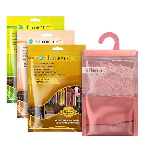 Humicure Moisture Absorber Dehumidifier | 500ml Absorption Capacity | Prevents Mold, Dampness & Odor in Wardrobe, Bathroom, Kitchen & Bedroom | 220g x 3 (Fragrance Combo) — Linkbiz SmartDeal's