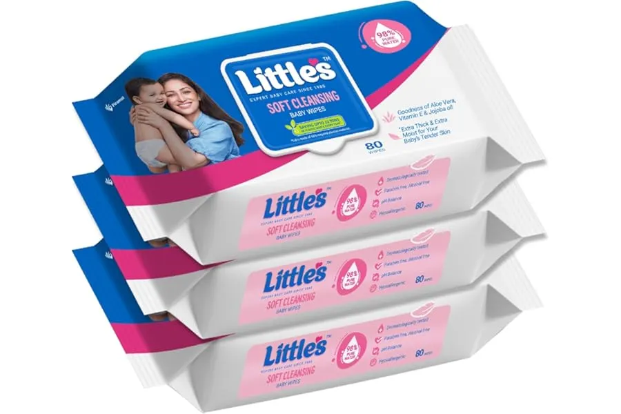 Little's Soft Cleansing Baby Wipes with Lid | 80 Wipes x Pack of 3 - 240 Wipes | Extra Thick & — Linkbiz SmartDeal's