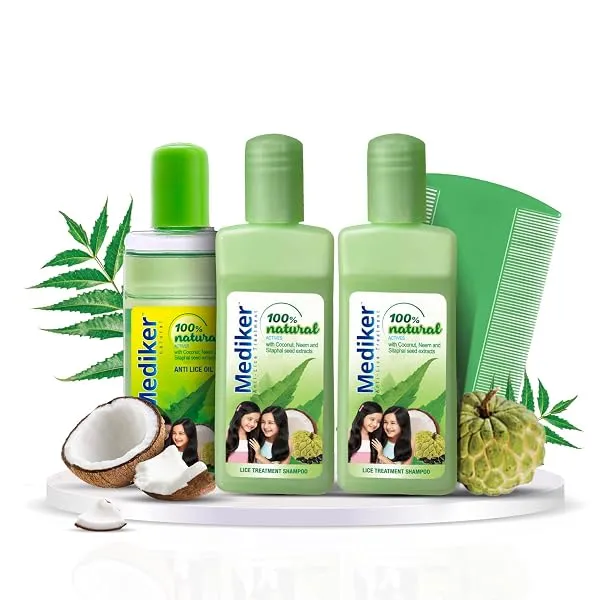 Mediker Anti Lice Combo, Anti lice Shampoo 50ml pack of 2 + Anti lice Oil + Lice Comb, 150 ml, Effective painless way of Lice removal, 100% Natural active with Coconut, Safe for ki — Linkbiz SmartDeal's