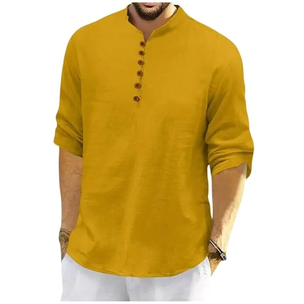 ROYALSCOUT Men's Cotton Polyester Blend Solid Regular Fit Full Sleeve Short Kurta | Ethnic, Lightweight Summer Kurta for Daily & Occasion Use — Linkbiz SmartDeal's