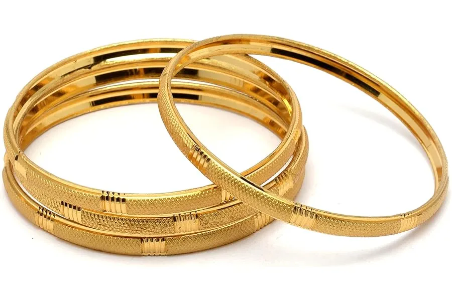 ZENEME Set Of 4 Gold-Plated Classic Textured Handcrafted Bangles — Linkbiz SmartDeal's