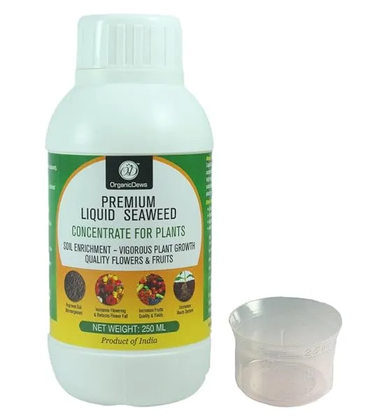 OrganicDews Liquid Seaweed Concentrate for Plants 250 ml with Measuring Cup 25 ml Fertilizer for All Indoor and Outdoor Plants — Linkbiz SmartDeal's