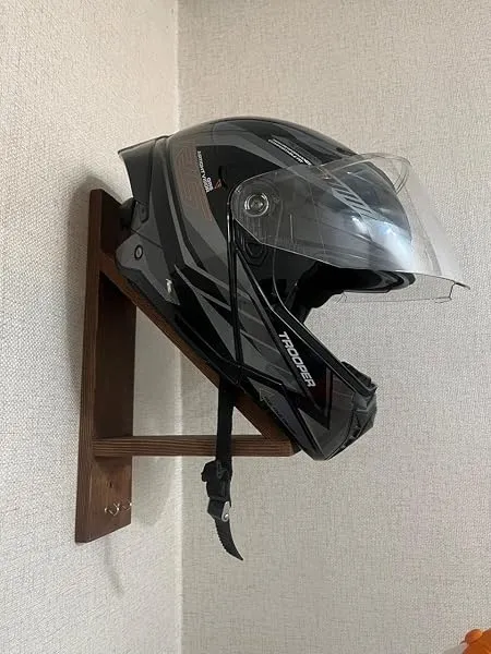 Alive Woodz Premium Wooden Helmet Stand for Wall Mount | Dark Brown Sheesham Wood Helmet Holder Rack with Dual Hooks for Riding Gear, Bike Keys, Jacket & Gloves Storage Organiser ( — Linkbiz SmartDeal's