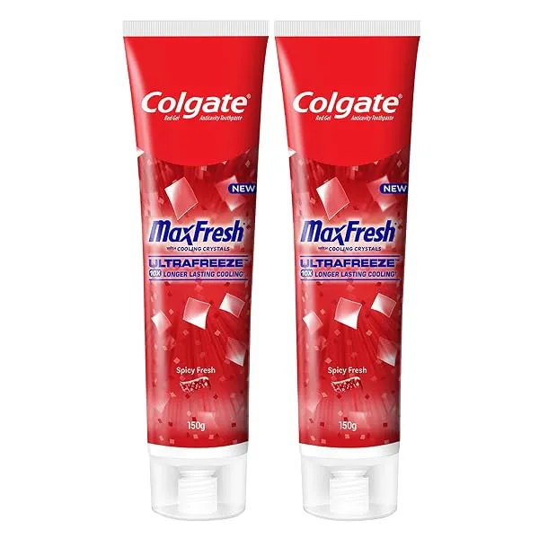 Colgate Max Fresh Toothpaste, Red Gel Paste with Menthol For Tooth Decay Prevention, Cavity Protection, Gum Protection, Whitening, Eliminates Bad Breath (300g, 150g X 2, Spicy Fres — Linkbiz SmartDeal's