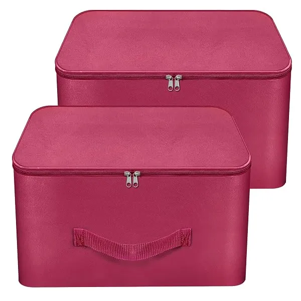 Storite 2 Pack Nylon Wardrobe Bag Underbed Cloth Storage Organizer | Moisture Proof Storage Bag, Storage box for Clothes Saree Bags, Zippered Closure & Handle - Magenta,37x34x23 cm — Linkbiz SmartDeal's