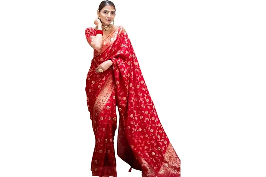 Yashika Women's Pure Kanjivaram Silk Saree Soft Banarasi Style Wedding With Blouse Piece | Sare — Linkbiz SmartDeal's