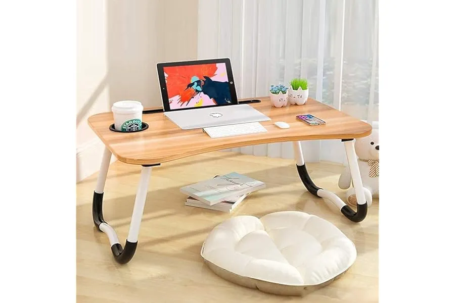 TEKCOOL Study Table Foldable Wooden Laptop Bed Tray Table, Multifunction Lap Tablet Desk with C — Linkbiz SmartDeal's