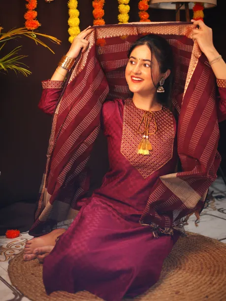 Tibra Attire Women Silk Blend Kurta Pant Dupatta Set — Linkbiz SmartDeal's