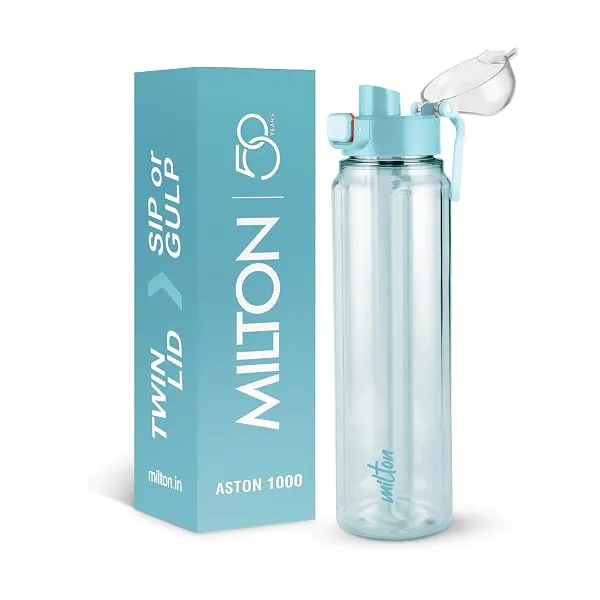 MILTON Aston 1000 BPA & BPS-Free Water Bottle 1 ltr | Food-Grade Plastic | One-Click Open | Leak-Proof | Sip & Gulp Lid I Ideal for Office, School, College, Gym, Blue — Linkbiz SmartDeal's