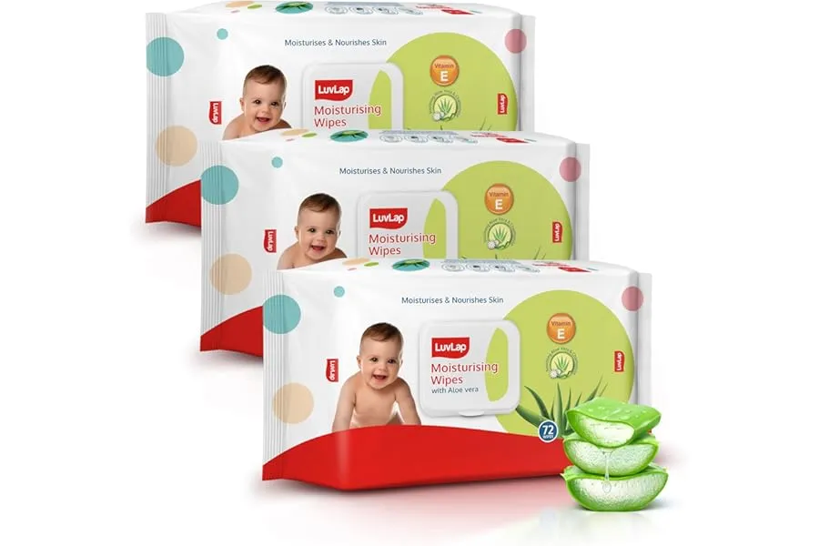 LuvLap Moisturising Wipes with Aloe Vera Lid (72 Wipes/Pack, Pack of 3) — Linkbiz SmartDeal's