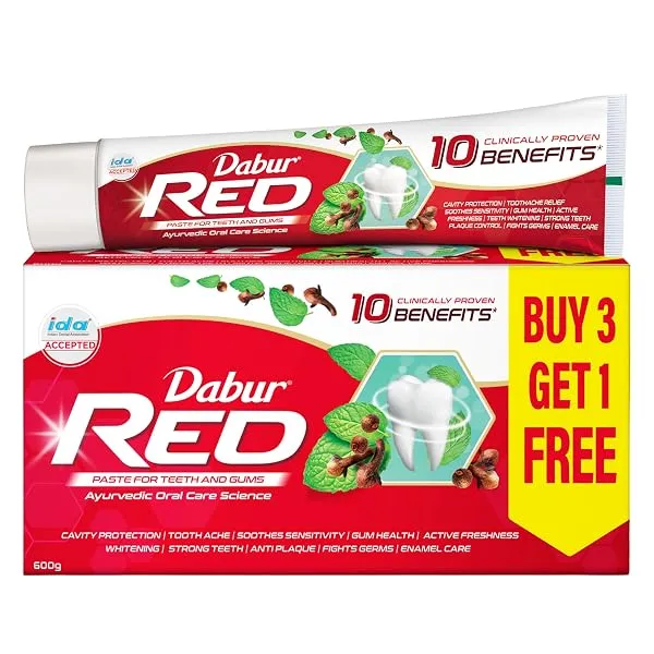 Dabur Red 600g (150g x 4, Pack of 4) Toothpaste - India's No.1 Ayurvedic Paste, Provides Protection Plaque Removal, Toothache, Yellow Teeth, Bad Breath- — Linkbiz SmartDeal's