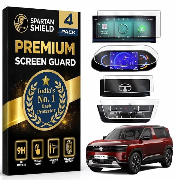 SPARTAN SHIELD {4 PACK} Screen Guard For TATA SIERRA 2025+ || ADVENTURE, PURE & PURE+ || 10.25 Inch Infotainment Touchscreen + 7 Inch Instrument Cluster + AC Panel + Sterring Clust — Linkbiz SmartDeal's