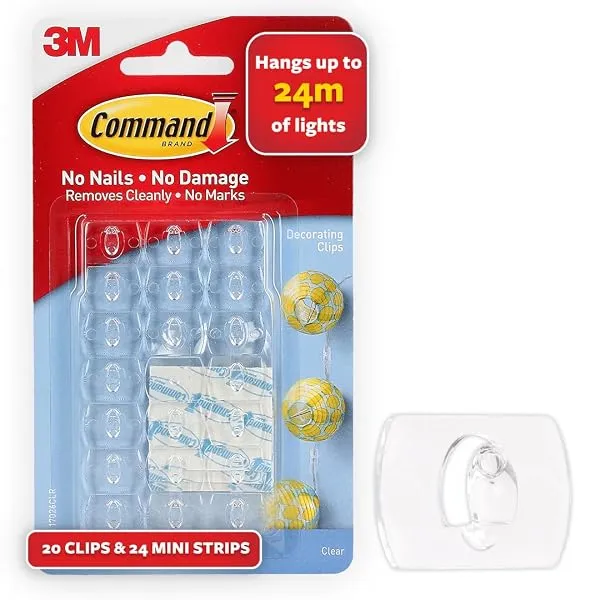 Command Decorating & organizing Pack of 20 clips/hooks and 24 mini strips, Damage Free walls, Clear,Plastic — Linkbiz SmartDeal's