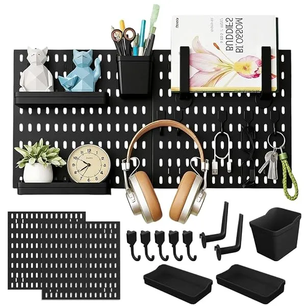Serplex Pegboard Kit, 11.8'' Square Wall Pegboards Wall Organizer Pegboards | DIY Assembly Pegboard Kit with Storage Box & Shelf, Hooks, Space Saving Wall Pegboard Organizer for To — Linkbiz SmartDeal's