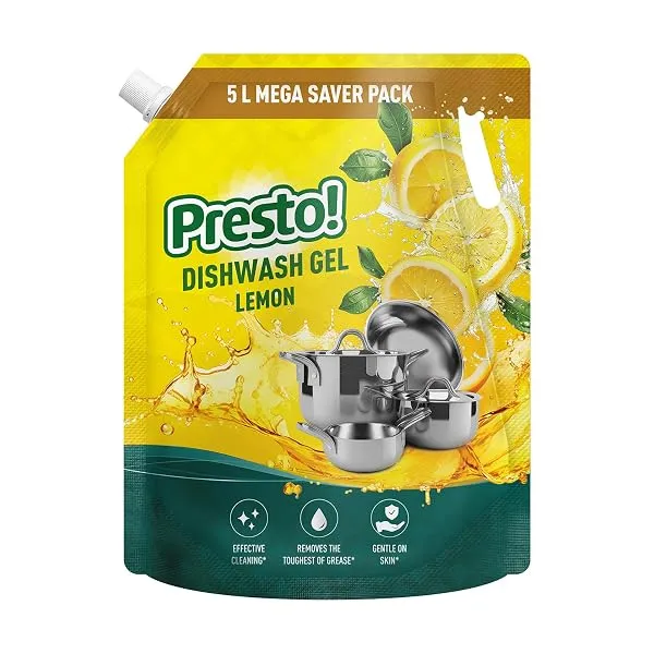 Amazon Brand - Presto! Dishwash Gel | Lemon | 5 L Refill Value Pack | Dishwash Liquid | Cuts Through Grease | Safe On Hands — Linkbiz SmartDeal's