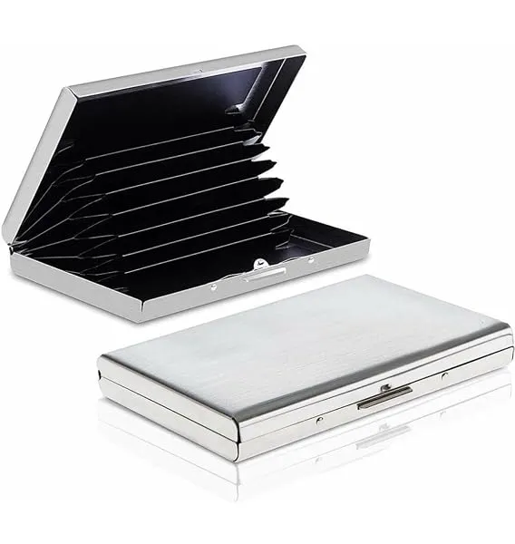 Trendy 8 Slots Credit Card Holder RFID Protected Stainless Steel Credit Card Wallet Slim Metal Credit Card Case for Men and Women — Linkbiz SmartDeal's
