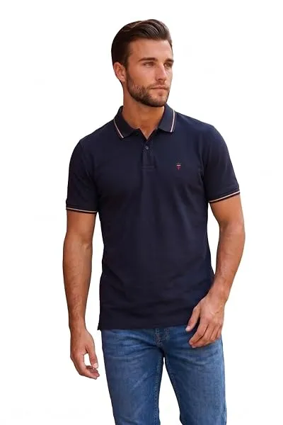 Louis Philippe Men's Slim Fit Single-Tuck Pique Stylized Sleeve Print and Contrast Tipping Half Sleeve Solid Cotton Polo Tshirt — Linkbiz SmartDeal's