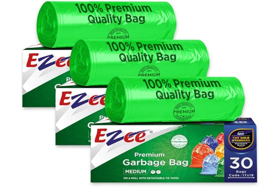 Ezee Premium Garbage Bags for Dustbin/Trash Bag | 90 Pcs | Medium 19 X 21 Inches | 30 Pcs x Pac — Linkbiz SmartDeal's
