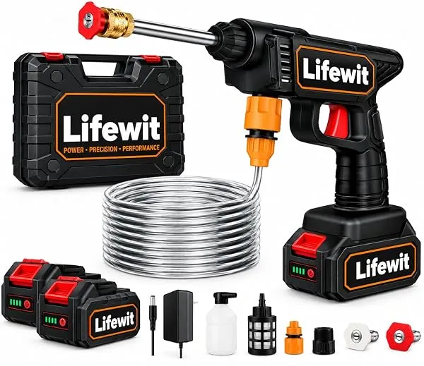 Lifewit (Double Battery) Cordless Portable Wireless Pressure Washer Gun 48V 12000mAh High Pressure Water Gun for Car Wash & Bikes Cleaning with Adjustable Nozzles & 5M Hose Pipe Li — Linkbiz SmartDeal's