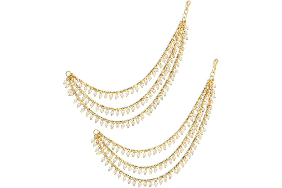 MEENAZ Brass copper Gold kanchain 3 layer long bridal wedding ear kan chain Champaswaralu earch — Linkbiz SmartDeal's