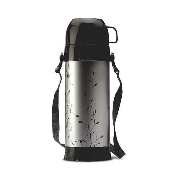 Milton Eiffel 1000 Vacuum Insulated Thermos Flask with Strap to Carry, 910 ml, Long Hours Hot & Cold Water Bottle for Office, Hiking, Trekking, Travel, Black — Linkbiz SmartDeal's