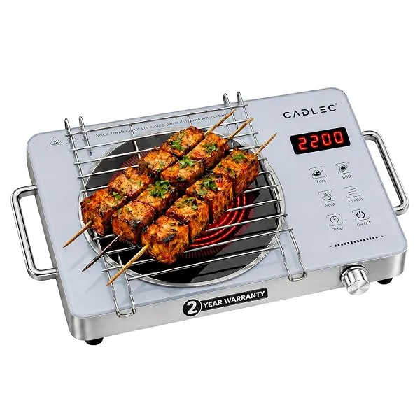 CADLEC HeatBlaze 2200W Infrared Cooktop | All Utensils Compatible, Fast Heating, 3 Preset Cooking Modes, Touch Control, Crystal Glass Plate & Digital Display | Barbecue Grill Rack — Linkbiz SmartDeal's