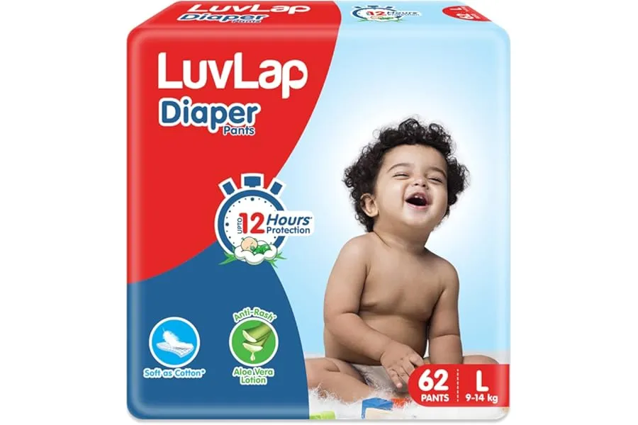 LuvLap Pant Style Baby Diapers, Large (L), 62 Count, For babies of Upto 9-14Kg with Aloe Vera L — Linkbiz SmartDeal's