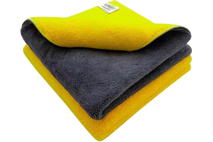 SOFTSPUN 900 GSM, Microfiber Cloth Yellow+Grey Towel Set 40X40cms 2 Piece Towel Set Extra Thick — Linkbiz SmartDeal's