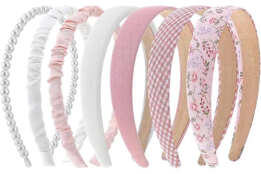 ZIBUYU® 7Pcs Hair Band for Women Stylish, Floral Wide Hair Band for Girls Kids, Pearl, Plaid, C — Linkbiz SmartDeal's