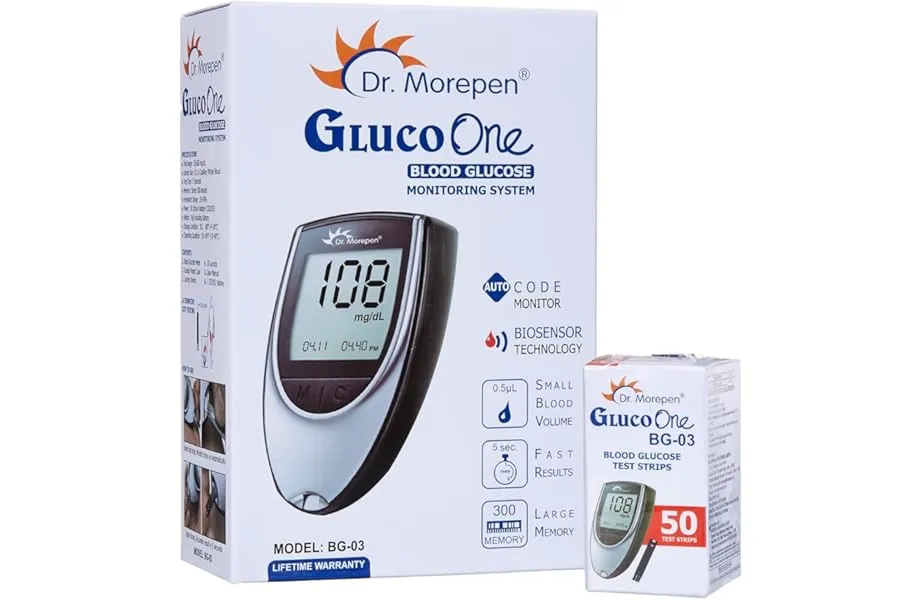 Dr. Morepen BG-03 Gluco One Glucometer Combo, 50 Strips (Multicolor) — Linkbiz SmartDeal's