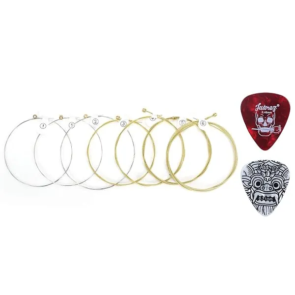 Juarez Extra Light Copper Wound Acoustic Guitar Strings Set – 0.010–0.048 Gauge, 7 Strings (Extra 1st String), Bright Copper Tone, Includes 2 Picks – For All Acoustic Guitars JAGSP — Linkbiz SmartDeal's