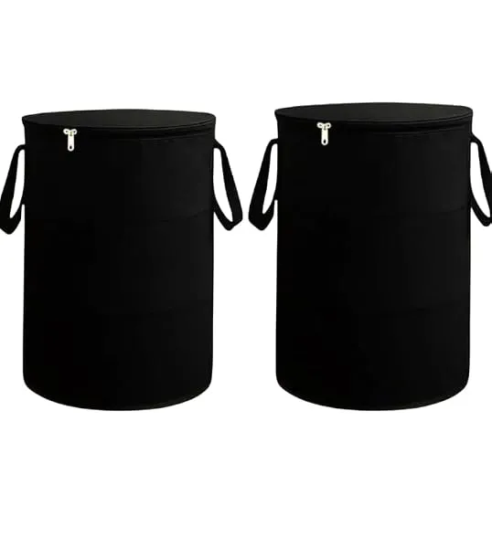 JoyeCrafts Set of 2 Laundry Baskets with Zipper Lid & Handles Black, Foldable Laundry Hamper for Clothes Storage, Large Collapsible Laundry Bags for Bedroom Bathroom Dorm, Freestan — Linkbiz SmartDeal's
