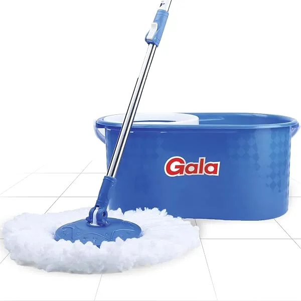 Gala Aqua Spin Mop with Bucket & 2 Microfiber Refills | Hands-Free Floor Cleaning Mop with 4 Wheels, Big Bucket, Easy Wring System & Adjustable Stainless Steel Handle (White & Blue — Linkbiz SmartDeal's