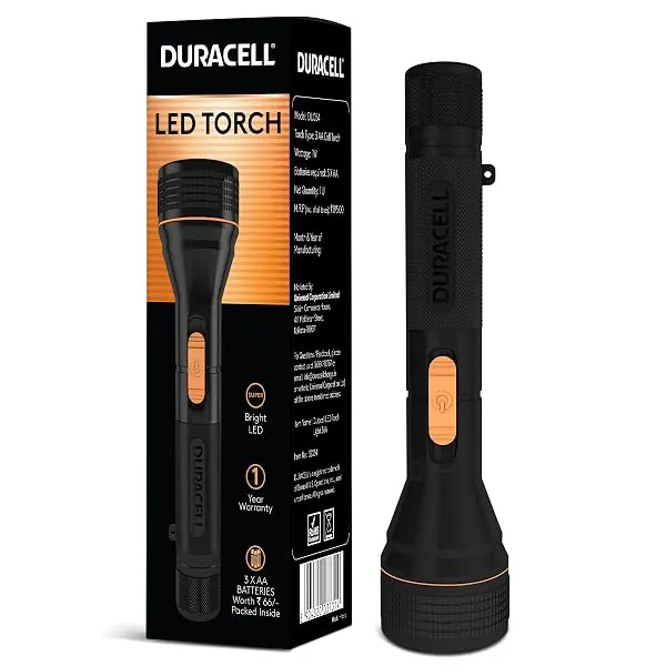 Duracell LED Torch Light, Super Bright, 12000 LUX, Ultra-Light and Easy to Carry Design, Large Reflector, for Everyday Use, 3AA Batteries Free, Black — Linkbiz SmartDeal's