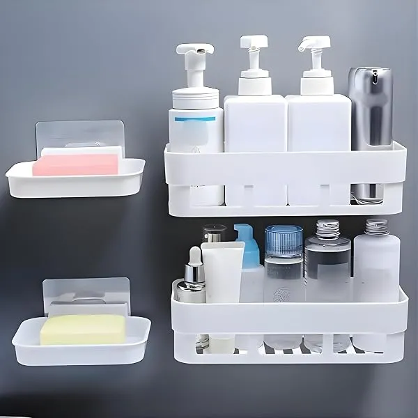 House of vipa Bathroom Shelf Without Drill | Adhesive Bathroom Organizer Wall Shelf | 2 Shelves + 2 Soap Dish | Waterproof Rust-Free Bathroom Rack for Kitchen & Washbasin — Linkbiz SmartDeal's