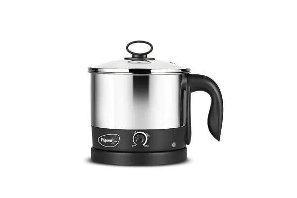 Pigeon Kessel Multipurpose Kettle (12173) 1.2 litres with Stainless Steel Body, used for boiling Water and milk, Tea, Coffee, Oats, Noodles, Soup etc. 600 Watt (Black & Silver) — Linkbiz SmartDeal's