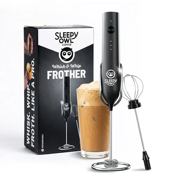 Sleepy Owl Coffee Frother Electric | 3 Speed Modes, Type -C Rechargeable, Handheld Beater, Whipper & Whisker with Stand | Milk Frother Perfect for Coffee, Lattes, Milk, Hot Chocola — Linkbiz SmartDeal's