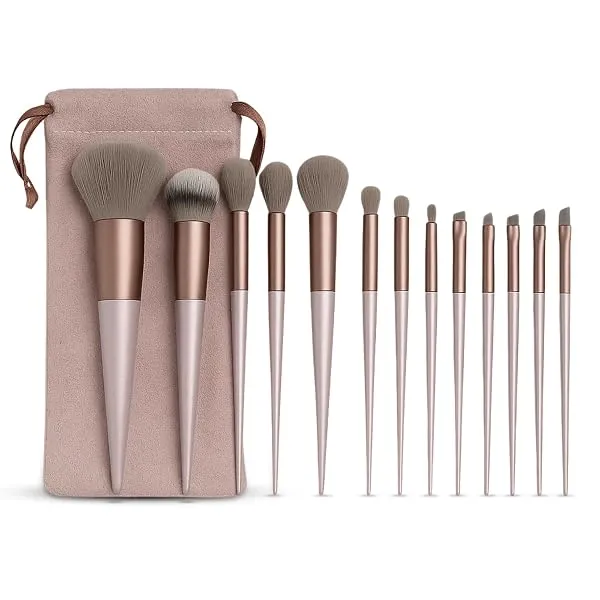 GLUN® Professional Makeup Brushes 13 Piece Set Brown Colour, Travel Makeup Brushes with Cloth Bag for Makeup Artists, Foundation, Powder, Concealer, Eyeshadow, Blush, Highlighter, — Linkbiz SmartDeal's