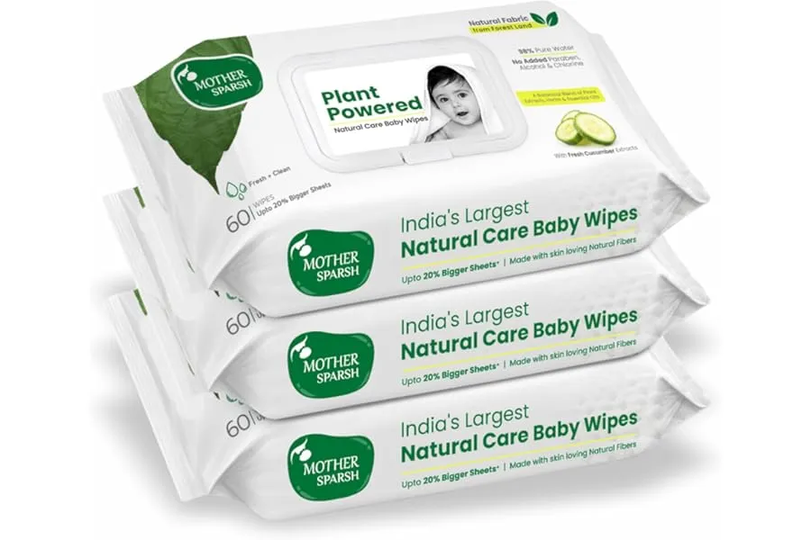 Mother Sparsh Natural Care Water Baby Wipes with Lid | 100% Plant Made Fabric From Forest Land — Linkbiz SmartDeal's