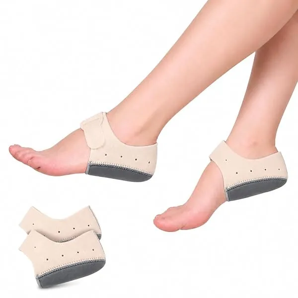 Glowear Silicone Gel Heel Protector for Pain Relief, Heel Pads for Plantar Fasciitis, Heel Spur & Heel Pain, Anti-Slip Heel Cup Cushion with Velcro Strap, Soft Reusable, Beige/Gray — Linkbiz SmartDeal's