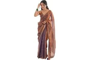 AKHILAM Women's Shimmer Tissue Embroidered Saree With Unstitched Blouse Piece — Linkbiz SmartDeal's