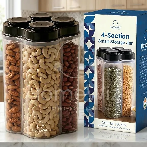 HomeWiz Airtight 4 Section Kitchen Storage Box 2500ml | Food Grade BPA-Free Kitchen Jars | Storage & Containers Set | Masala Container Set |Unbreakable Plastic Container Set|For Sp — Linkbiz SmartDeal's