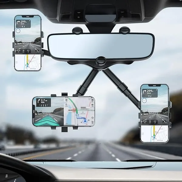 Sounce 360 Rotatable and Retractable Car Phone Holder Multifunctional Car Rearview Mirror Phone Holder, 360 Degree Rotatable Rear View Mirror Phone Mount, for All Mobile Phones — Linkbiz SmartDeal's